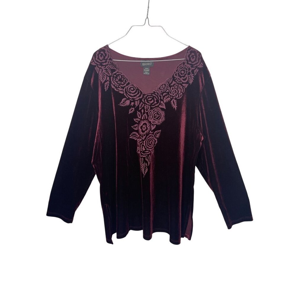Lane Bryant Velvet Floral Embroidered Long Sleeve‎ Tunic Top Christmas Holiday